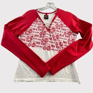 Vintage Nike Team Ohio State Buckeyes Shirt Womens Size 8-10 Red White Lace Up